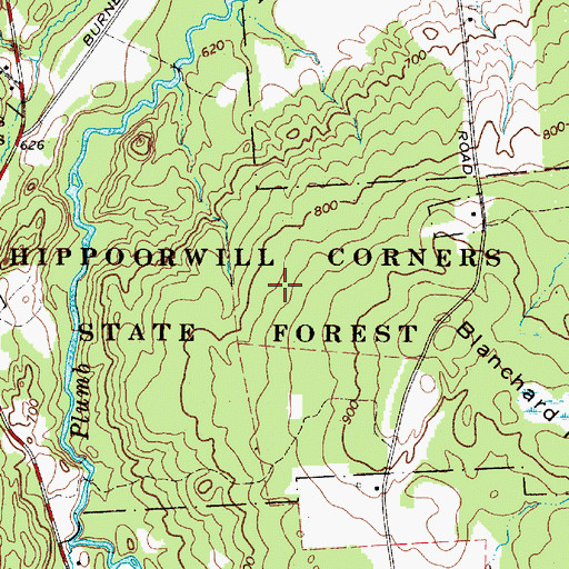Topographic Map of Whippoorwill Corners State Forest, NY