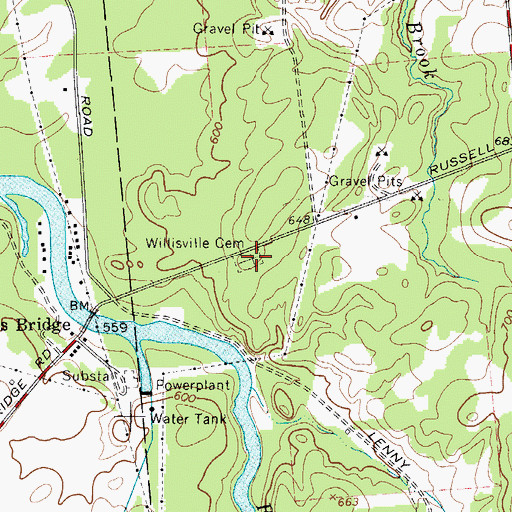 Topographic Map of Willisville Cemetery, NY