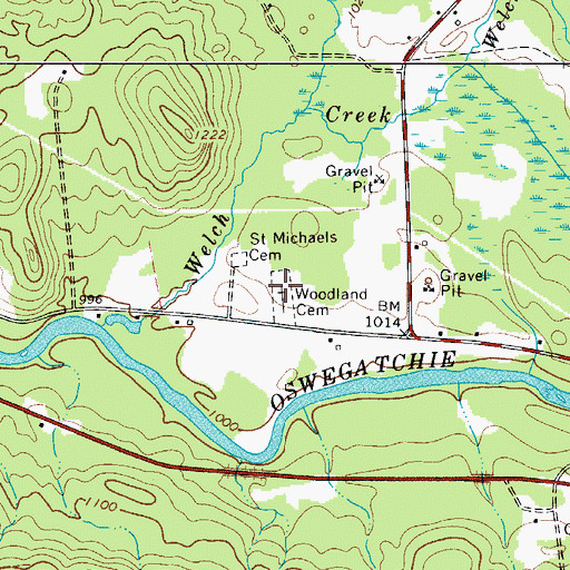 Topographic Map of Woodland Cemetery, NY