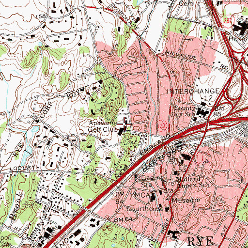 Topographic Map of Apawami Golf Club, NY