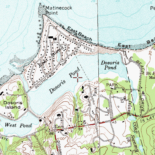 Topographic Map of Dosoris Pond, NY