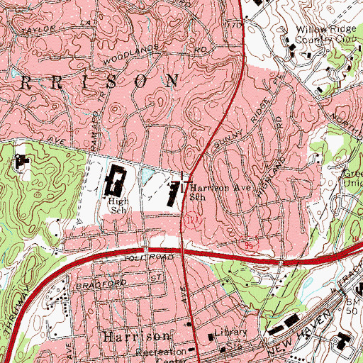 Topographic Map of Harrison Avenue Elementary School, NY