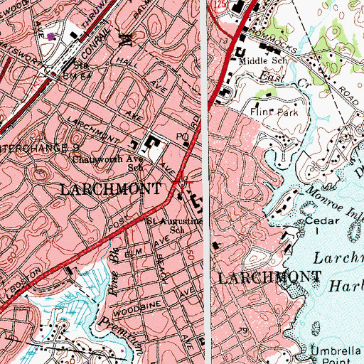 Topographic Map of Larchmont, NY