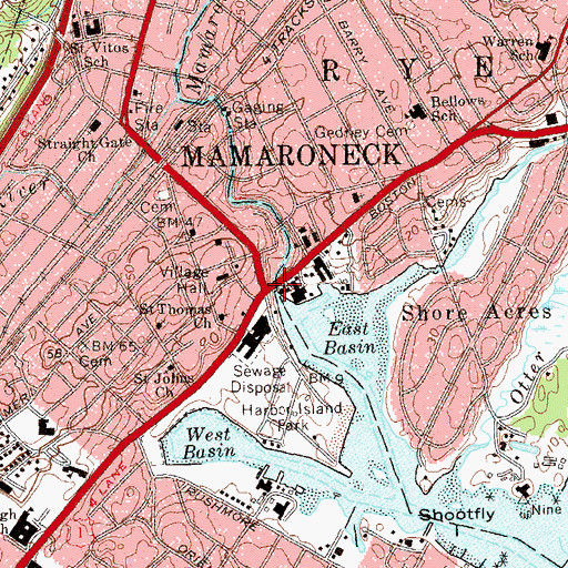Topographic Map of Mamaroneck, NY