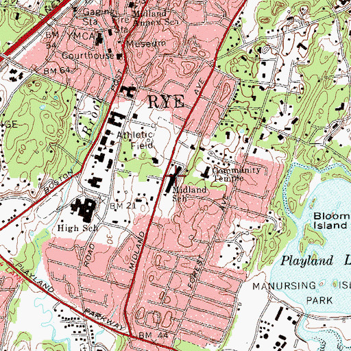 Topographic Map of Midland School, NY