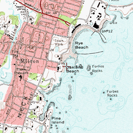 Topographic Map of Oakland Beach, NY