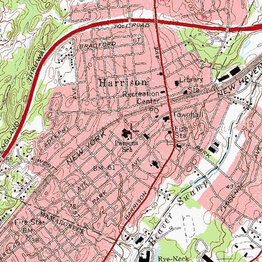 Topographic Map of Parsons Memorial School, NY