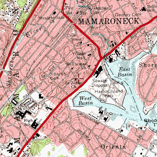 Topographic Map of Saint John's Lutheran Church, NY
