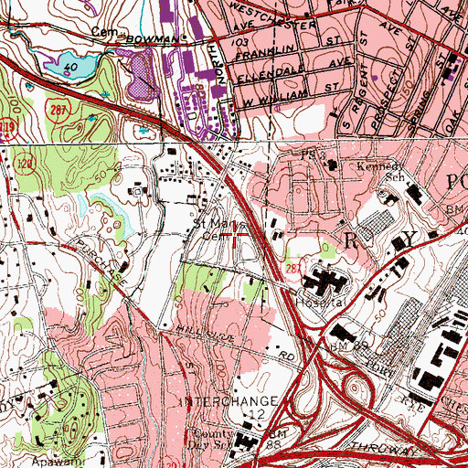 Topographic Map of Saint Marys Cemetery, NY