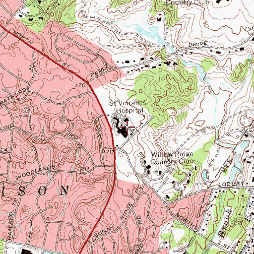 Topographic Map of Saint Vincent's Hospital and Medical Center of New York Westchester Branch, NY