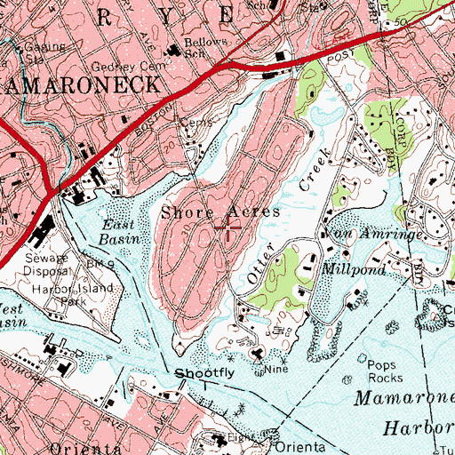 Topographic Map of Shore Acres, NY