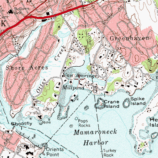 Topographic Map of Van Amringe Millpond, NY