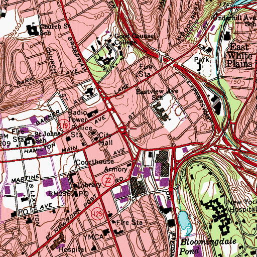 Topographic Map of White Plains, NY