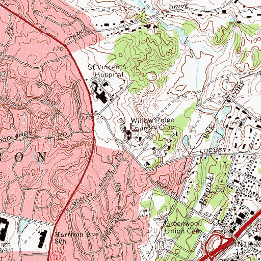 Topographic Map of Willow Ridge Golf Club, NY