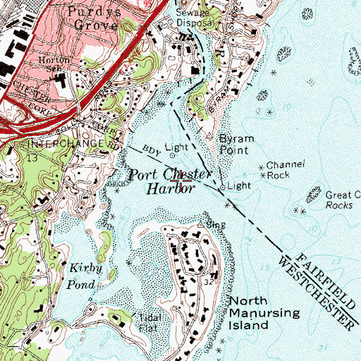 Topographic Map of Manursing Island Reef, NY