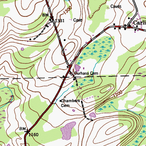 Topographic Map of Burhans Cemetery, NY