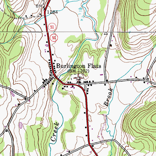 Topographic Map of Burlington Flats Cemetery, NY