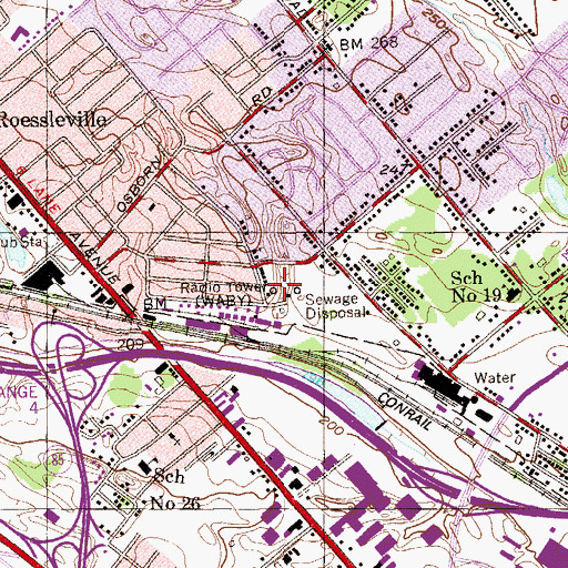 Topographic Map of WABY-AM (Albany), NY