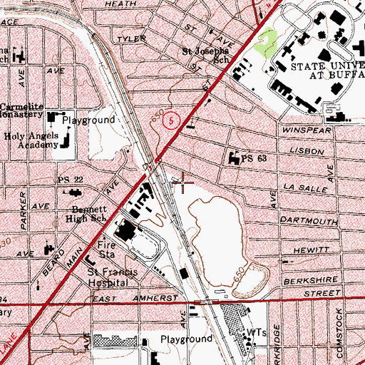 Topographic Map of WUFO-AM (Amherst), NY