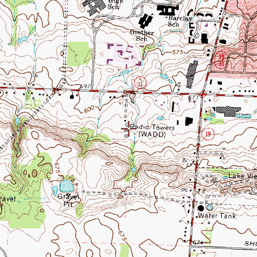 Topographic Map of WASB-AM (Brockport), NY