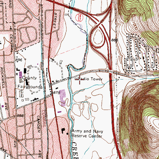 Topographic Map of WEHH-AM (Elmira Heights-Horseheads), NY