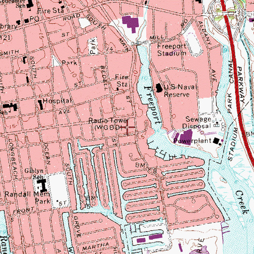 Topographic Map of WBAB-AM (Freeport), NY