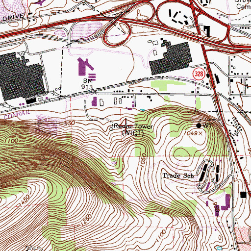 Topographic Map of WLNL-AM (Horseheads), NY