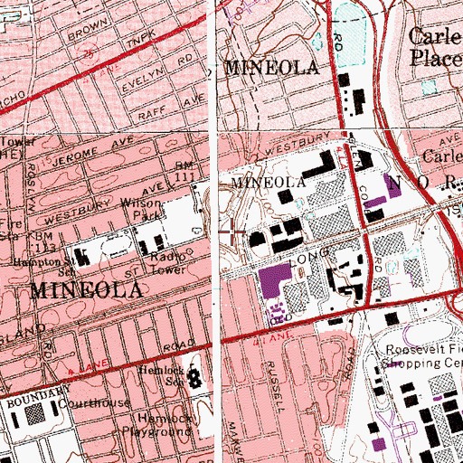 Topographic Map of WTHE-AM (Mineola), NY