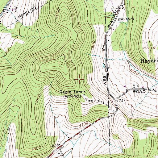Topographic Map of WMNS-AM (Olean), NY