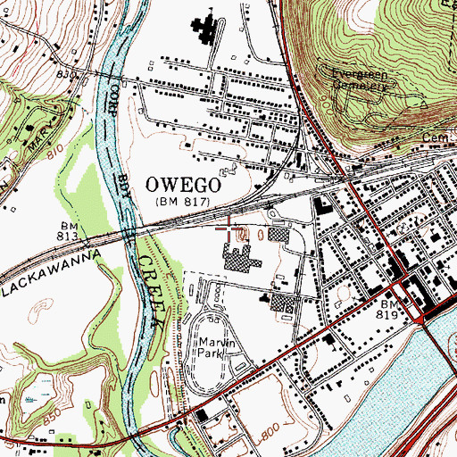 Topographic Map of WEBO-AM (Owego), NY