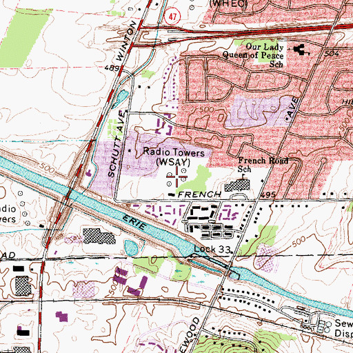 Topographic Map of WXXI-AM (Rochester), NY