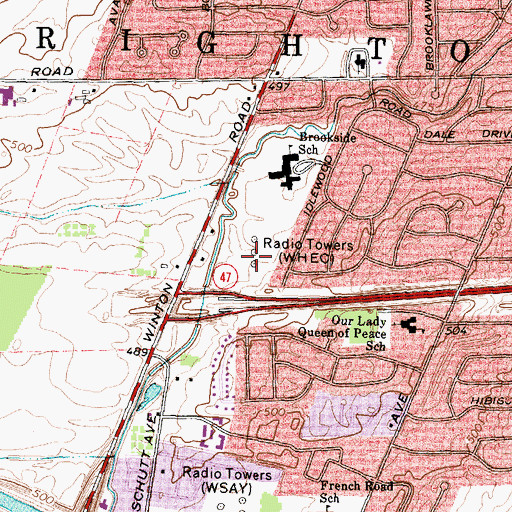Topographic Map of WWWG-AM (Rochester), NY