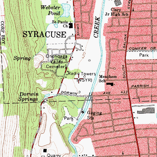 Topographic Map of WSYR-AM (Syracuse), NY