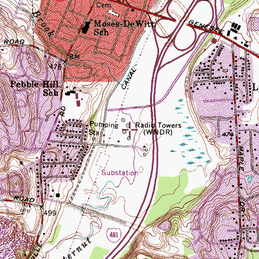 Topographic Map of WNDR-AM (Syracuse), NY