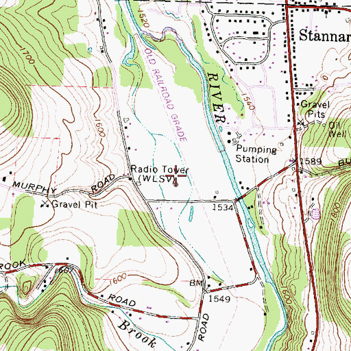 Topographic Map of WLSV-AM (Wellsville), NY