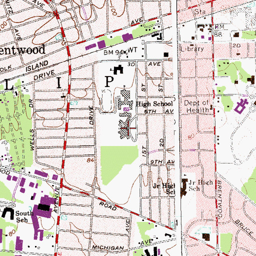 Topographic Map of WXBA-FM (Brentwood), NY