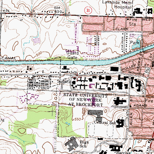 Topographic Map of WBSU-FM (Brockport), NY