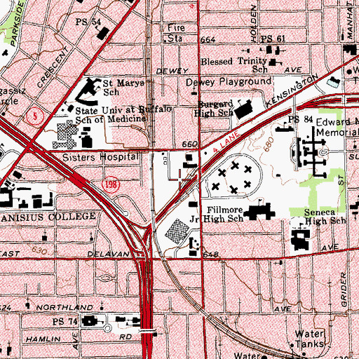 Topographic Map of WUFX-FM (Buffalo), NY