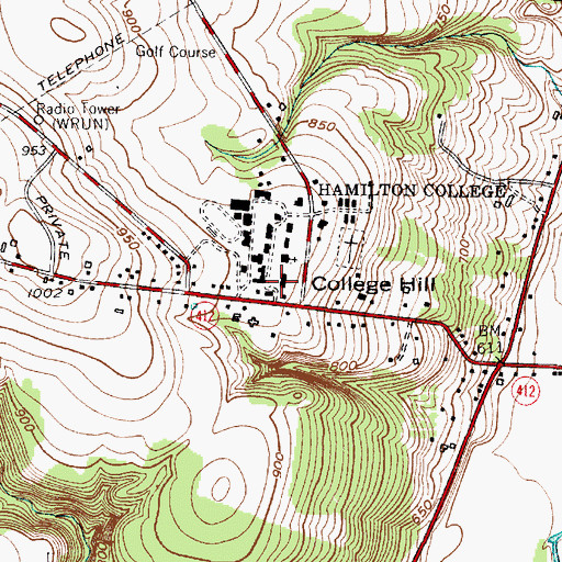 Topographic Map of WHCL-FM (Clinton), NY