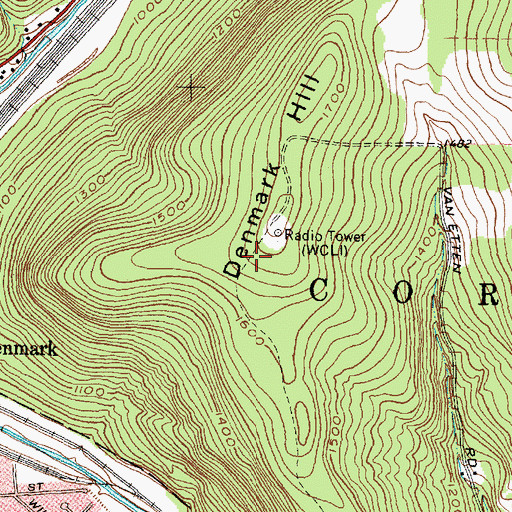 Topographic Map of WCBA-FM (Corning), NY