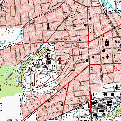 Topographic Map of WSUC-FM (Cortland), NY