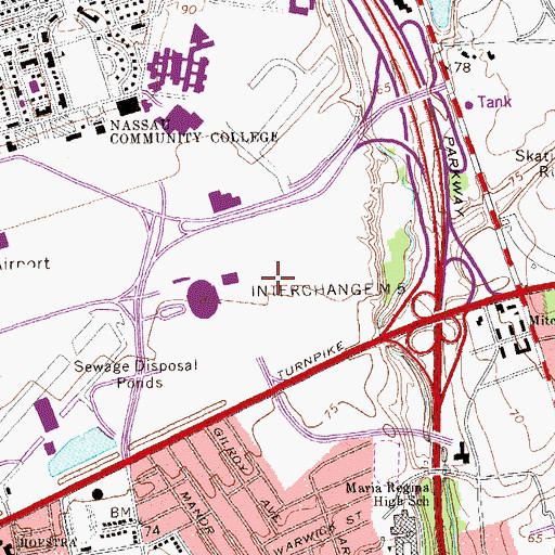 Topographic Map of WBAU-FM (Garden City), NY