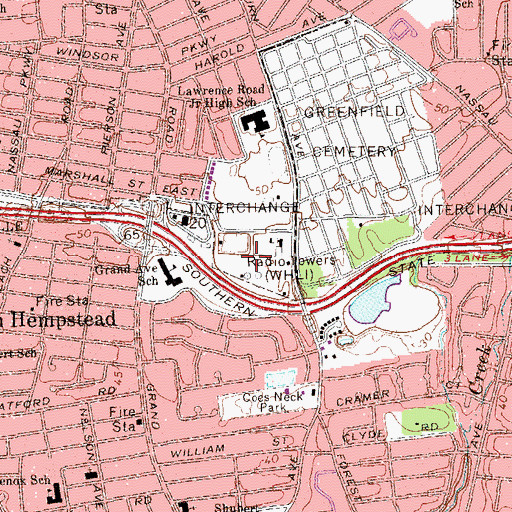 Topographic Map of WKJY-FM (Hempstead), NY