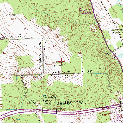 Topographic Map of WHUG-FM (Jamestown), NY