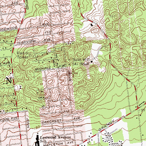 Topographic Map of WBLI-FM (Patchogue), NY