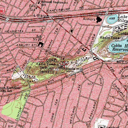 Topographic Map of WPXY-FM (Rochester), NY