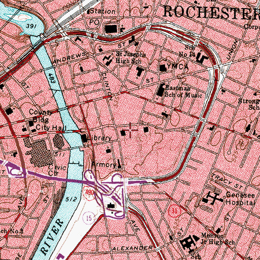 Topographic Map of WDKX-FM (Rochester), NY