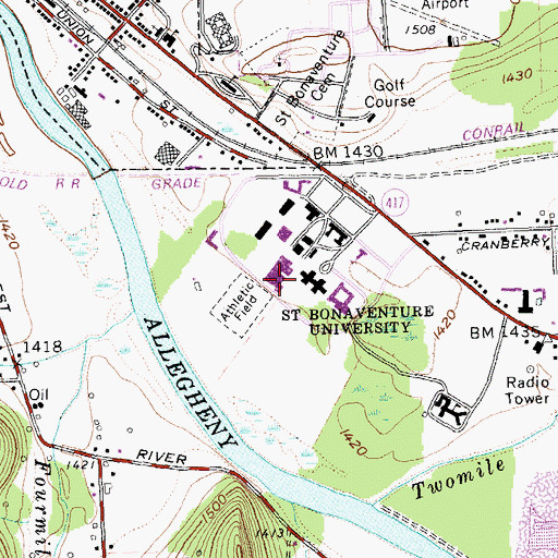 Topographic Map of WSBU-FM (Saint Bonaventure), NY