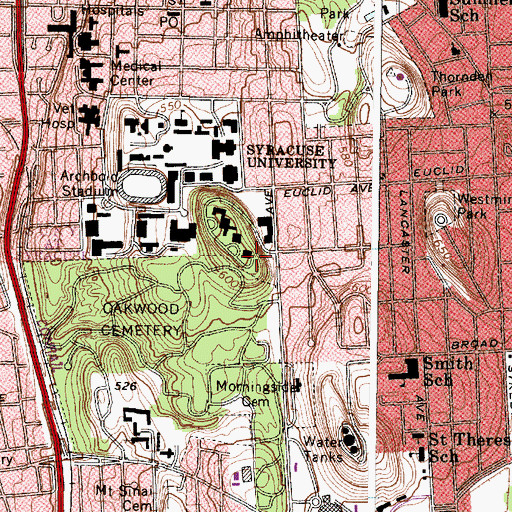 Topographic Map of WAER-FM (Syracuse), NY