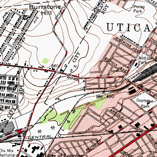 Topographic Map of WPNR-FM (Utica), NY
